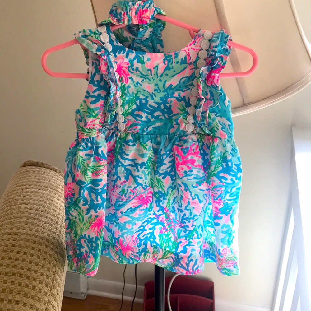 Lilly Pulitzer Multi Coral Bay Dress w/ bloomers 6-12 months